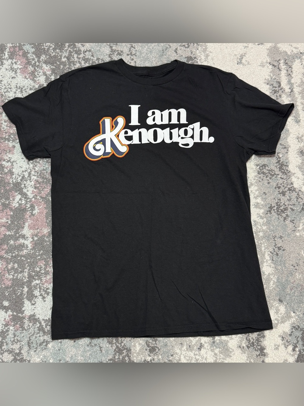 Mattel I Am Enough Black Tee with White and Orange Graphic